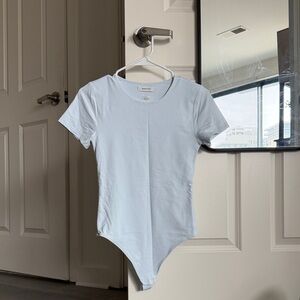 Aritzia Pale Blue Short Sleeve Crewneck Bodysuit